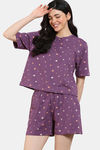 Zivame Starry Dreams Knit Cotton Shorts Set - Berry Conserve — thumbnail 2